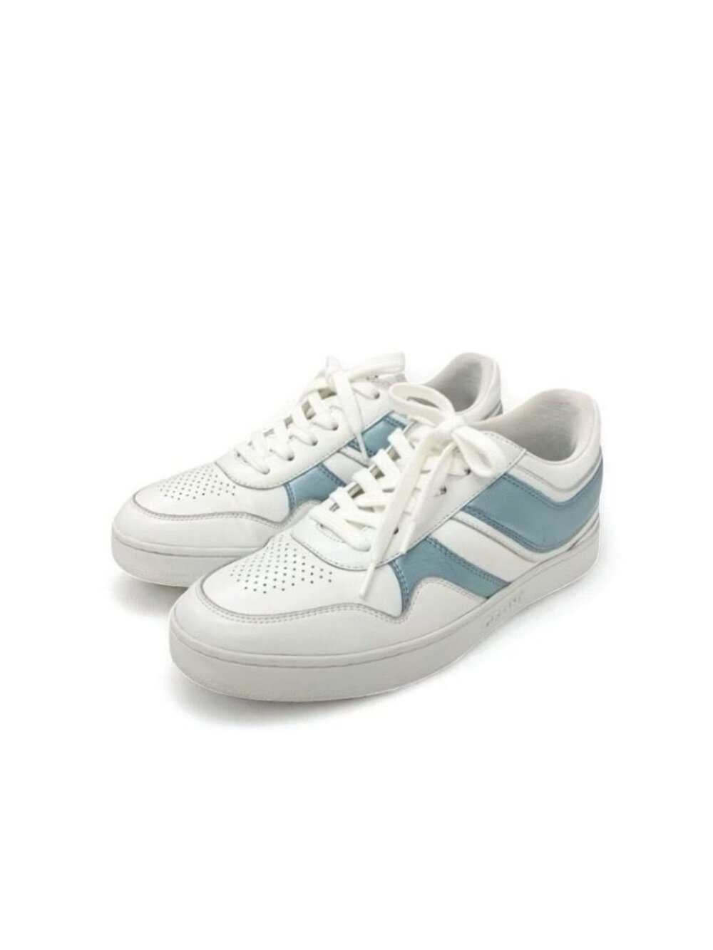 Celine Sneakers Shoes Leather White Blue Logo - Picture 1 of 11